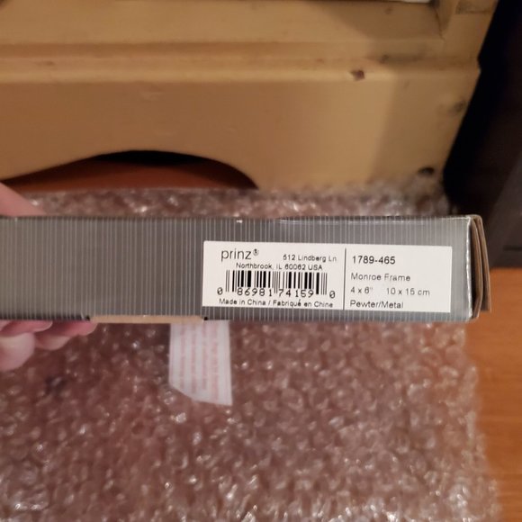 Prinz 4"x6" Pewter Metal (Warm Silver) Monroe Photo Frame  #1789-465 New in Box - Picture 3 of 3